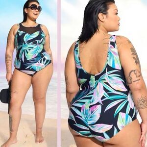 Torrid Tropical Floral Mesh Inset One Piece Swimsuit NWT